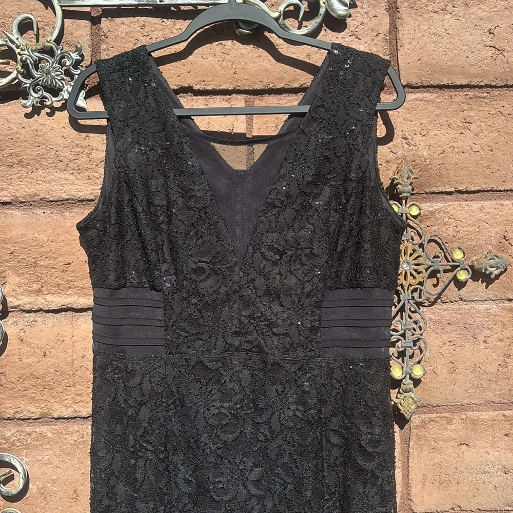 Alexa B Lace Mesh Maxi Dress Sequins V-neck Witchy Whimsigoth Goth Fairy Sz 14 - Picture 2 of 11